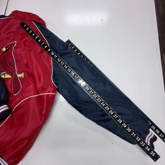 St Louis Cardinals Bomber Jacket Mens Medium Red Blue Detachable Hood Full Zip - Picture 5 of 12